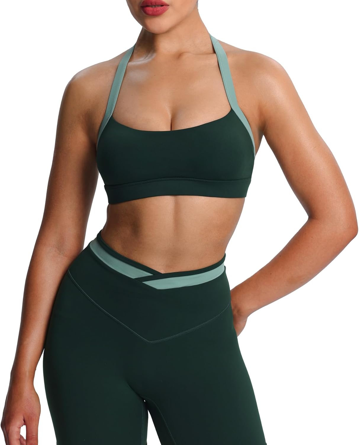 Women's Block Halter Workout Sports Bras Fitness Athletic Vanessa Bra Yoga Crop Tank