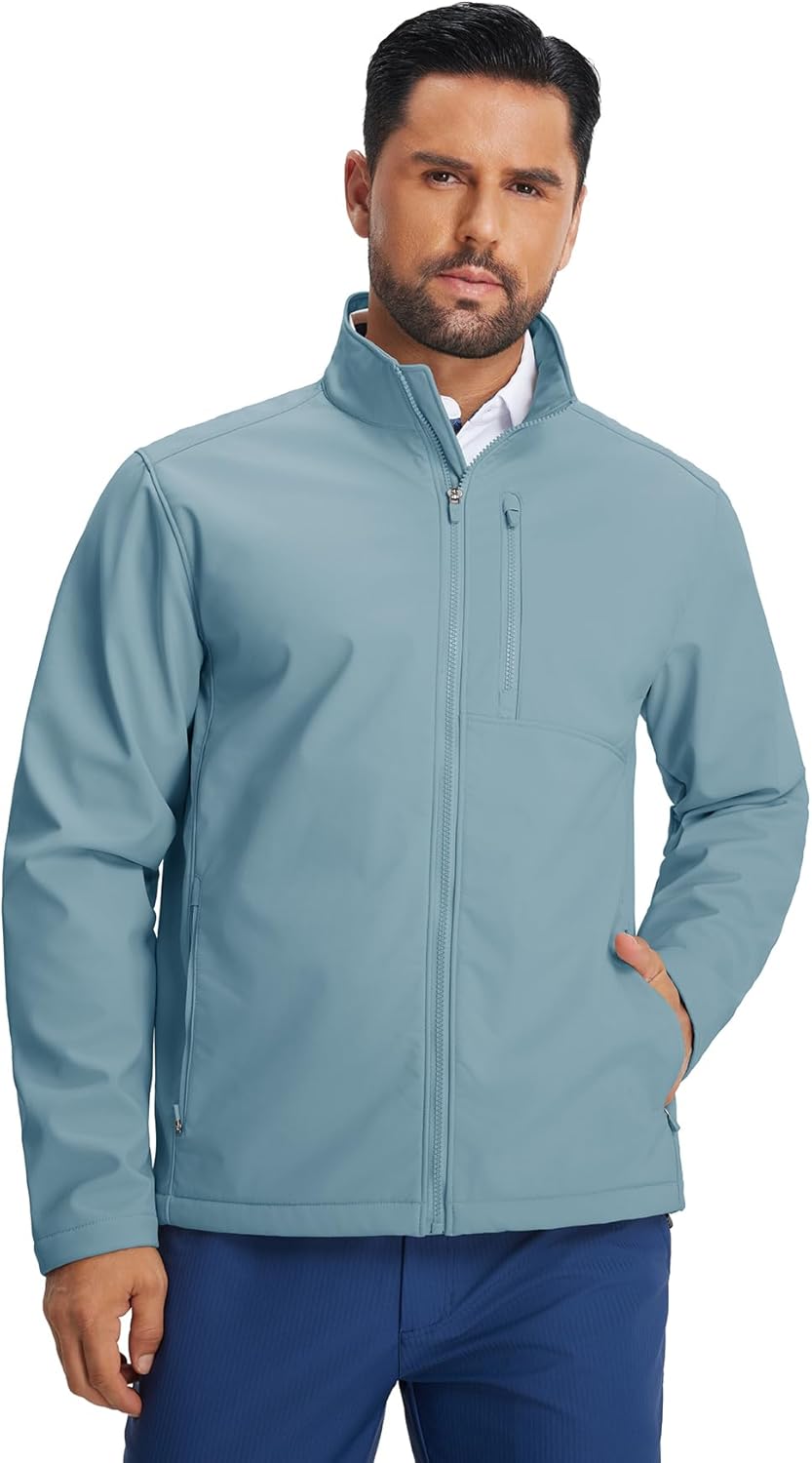 Men's Lightweight Softshell Jacket Fleece Lined Water Resistant Golf Windbreaker Winter Outdoor Hiking Warm Jacket