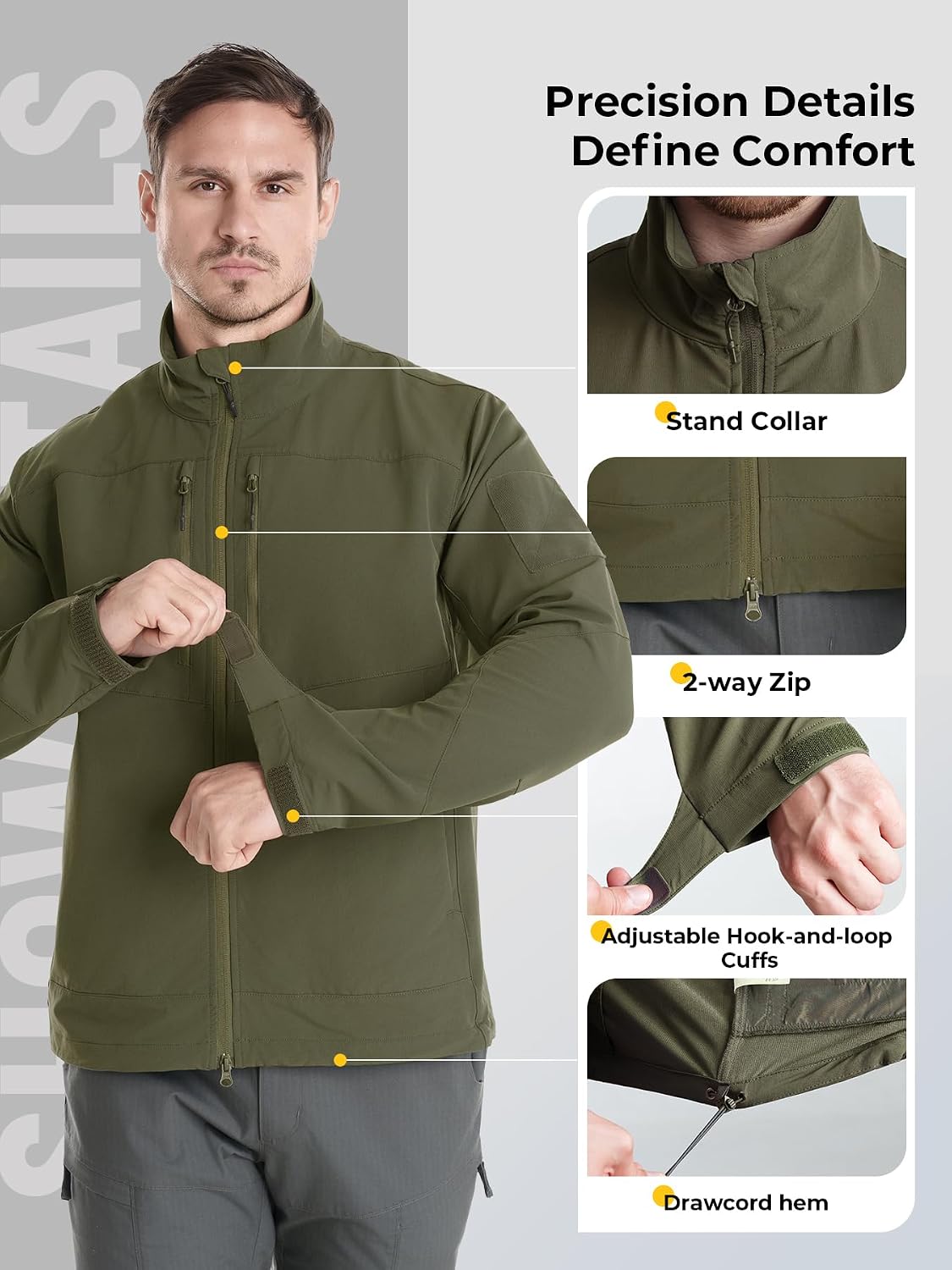 Men's Tactical Rain Jacket Lightweight Water Resistant Stretch Windbreaker Zip Up Jacket for Travel Hiking Cycling