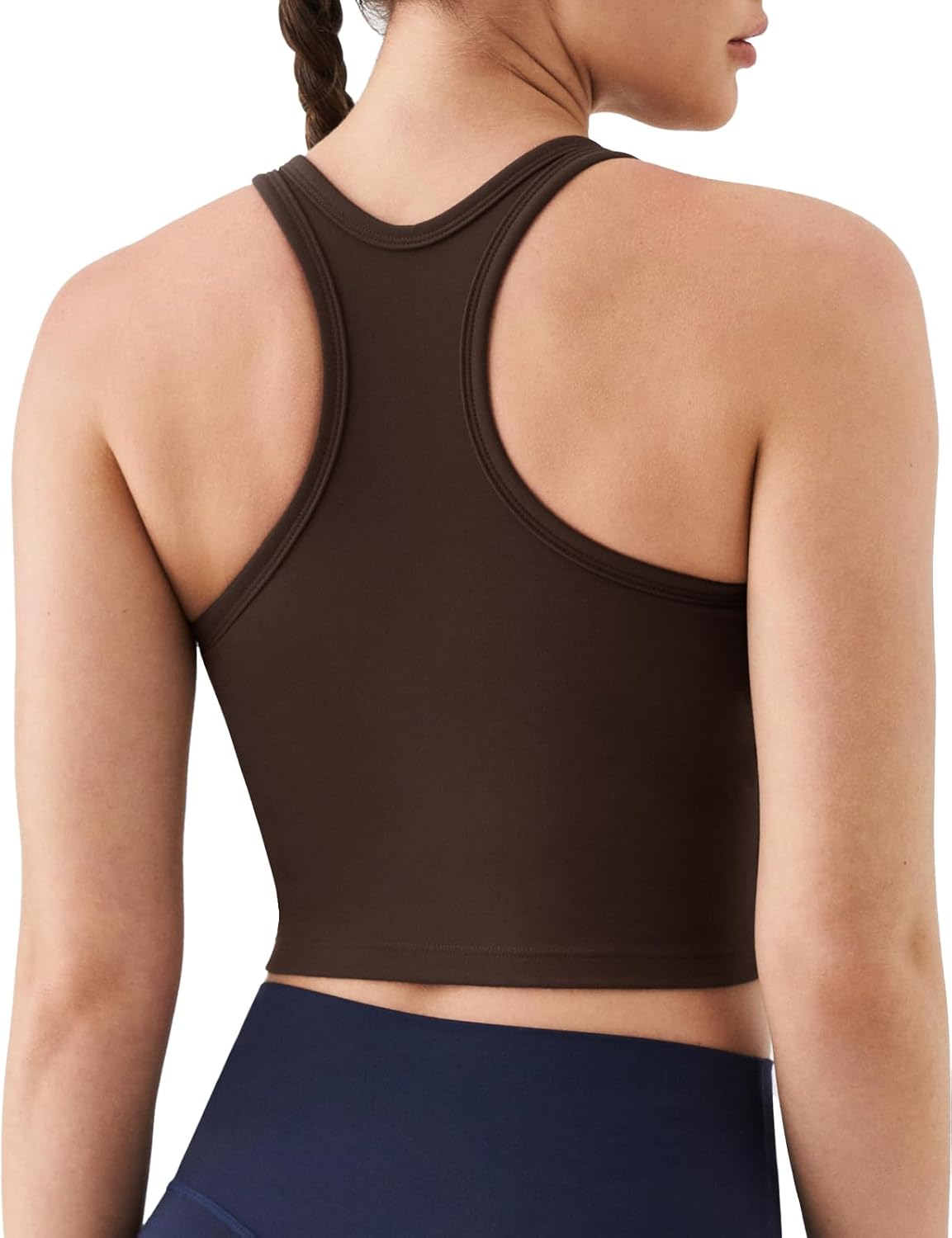 Women's Racerback Crop Tank Top with Built-in Padding - Longline Sports Bra for Workout Yoga Gym