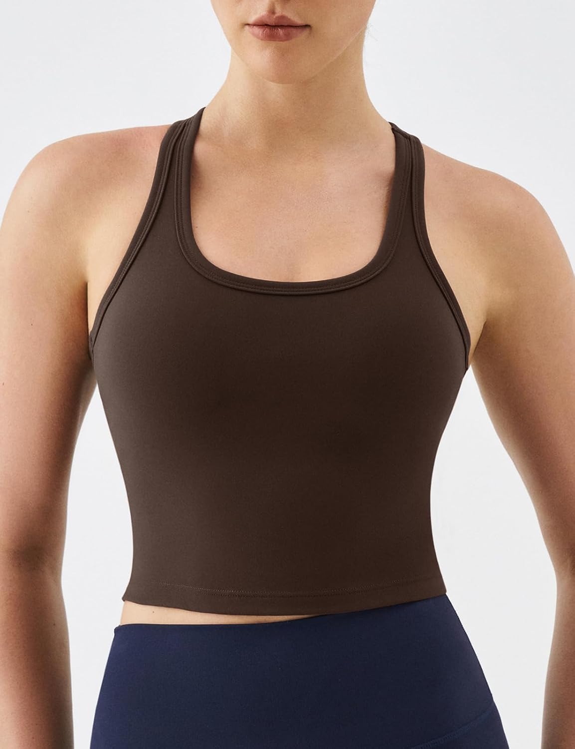 Women's Racerback Crop Tank Top with Built-in Padding - Longline Sports Bra for Workout Yoga Gym