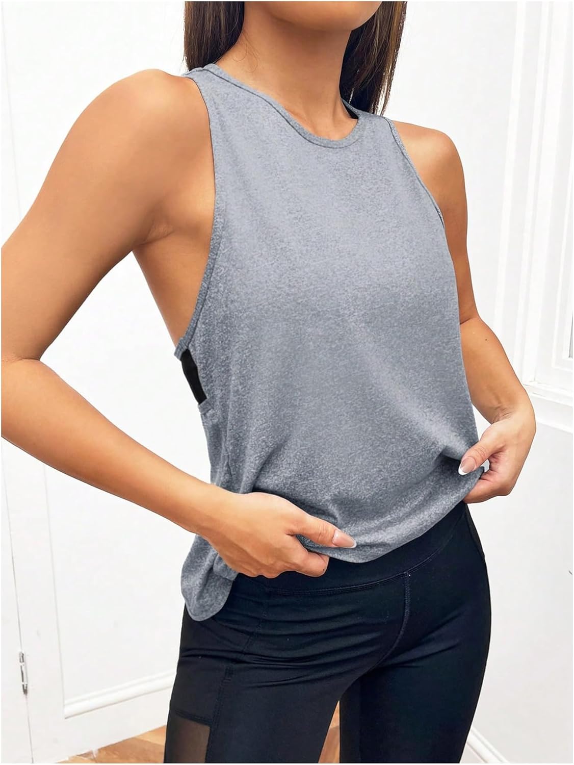 Women's Racerback Gym Tops Sleeveless Mesh Insert Athletic Tank Top Workout Shirts