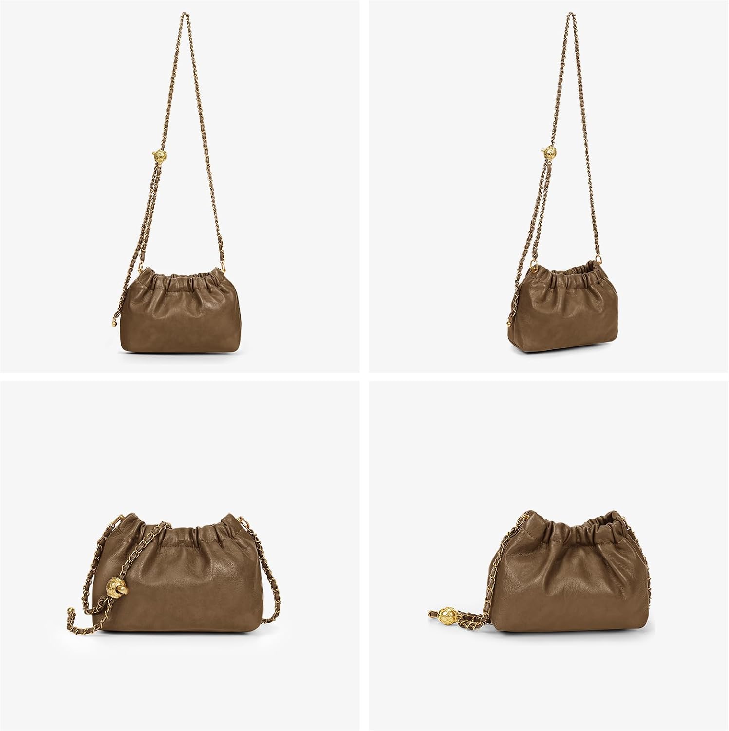 Womens Leather Chain Hobo Bag Tote Shoulder Handbag Crossbody Bags Drawstring Small Bag Dating Purse
