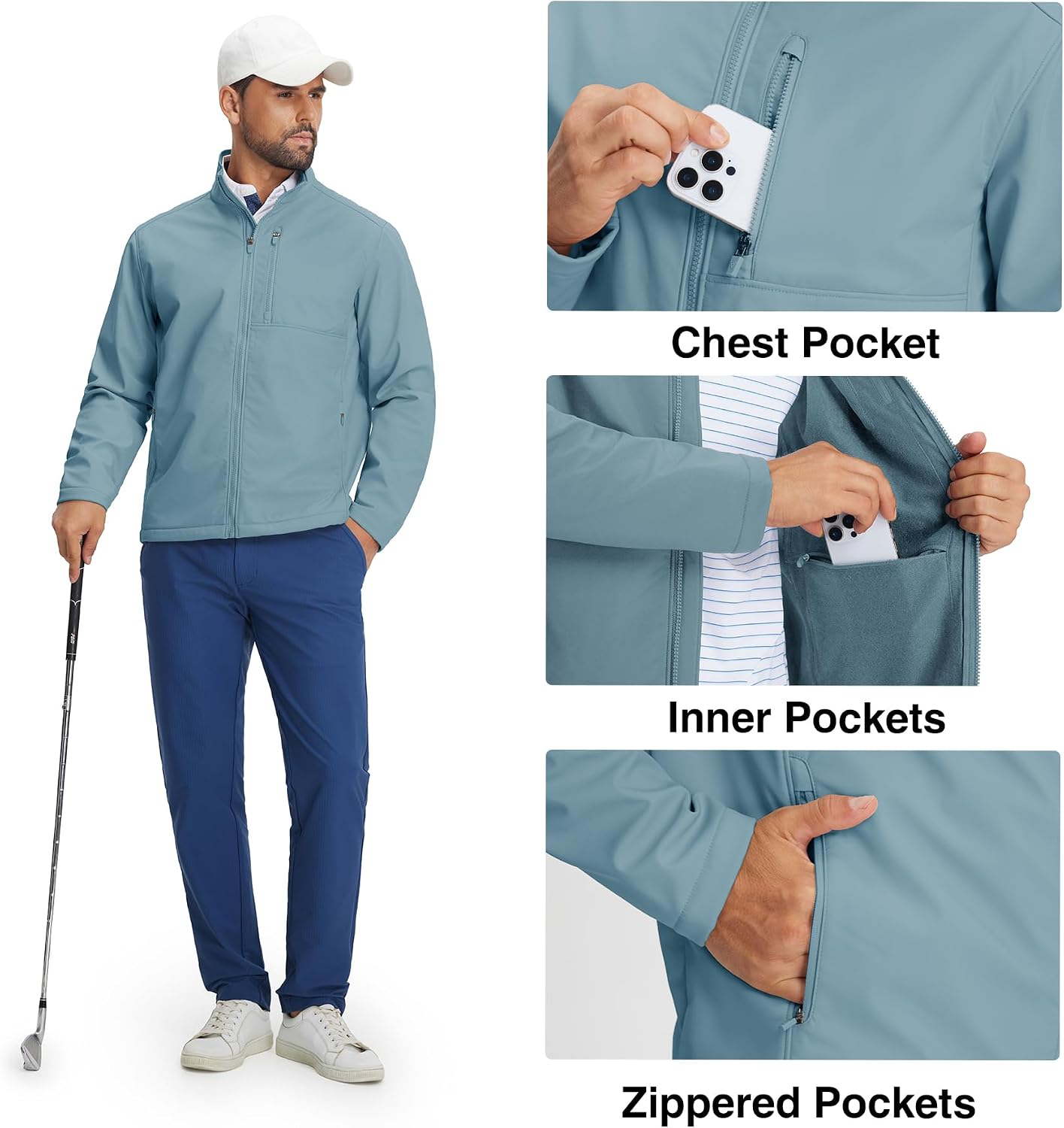 Men's Lightweight Softshell Jacket Fleece Lined Water Resistant Golf Windbreaker Winter Outdoor Hiking Warm Jacket