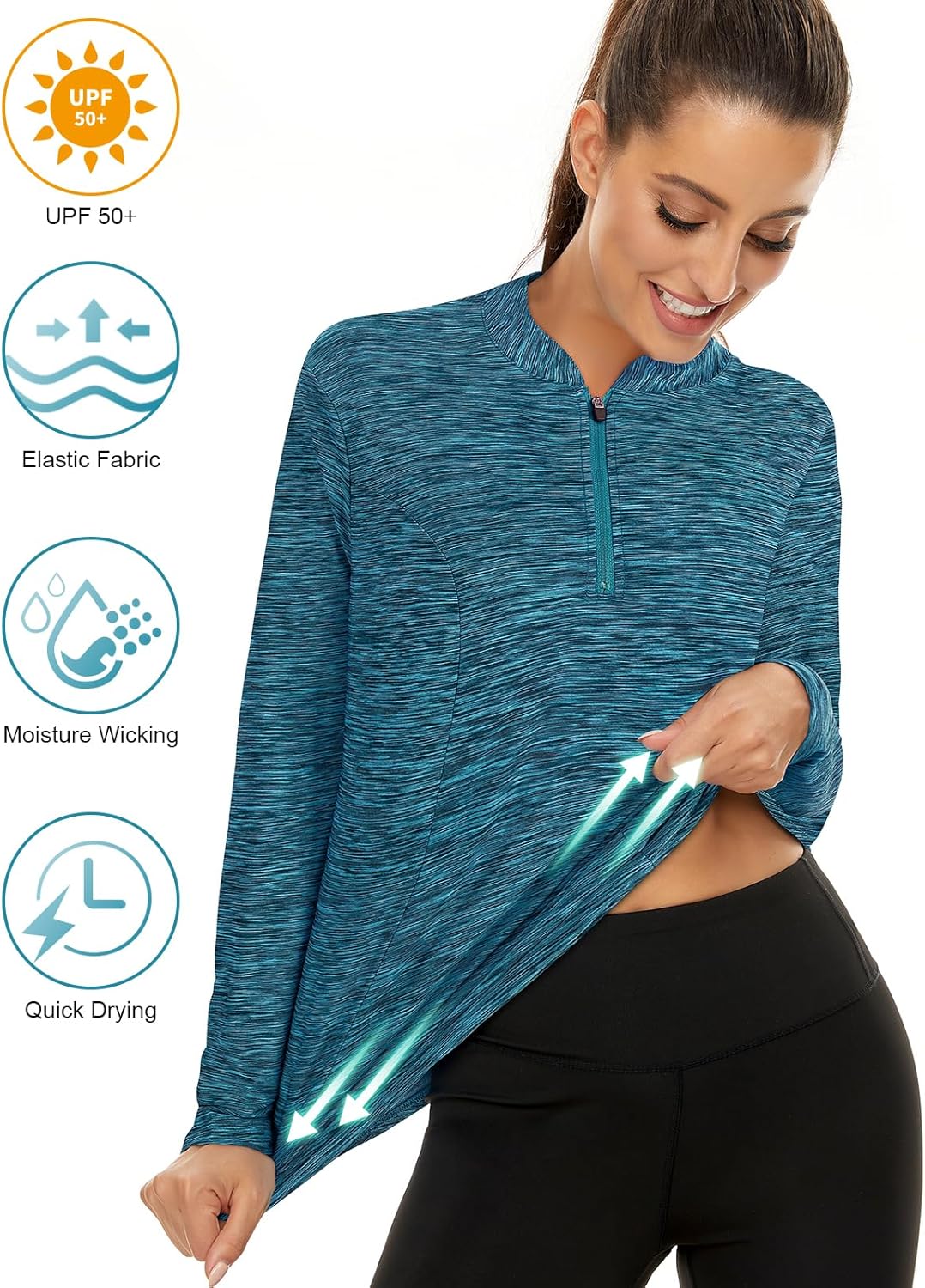 Womens Golf Shirts 1 4 Zip Sun Protection Quick Dry Tennis Running Athletic Workout Tops