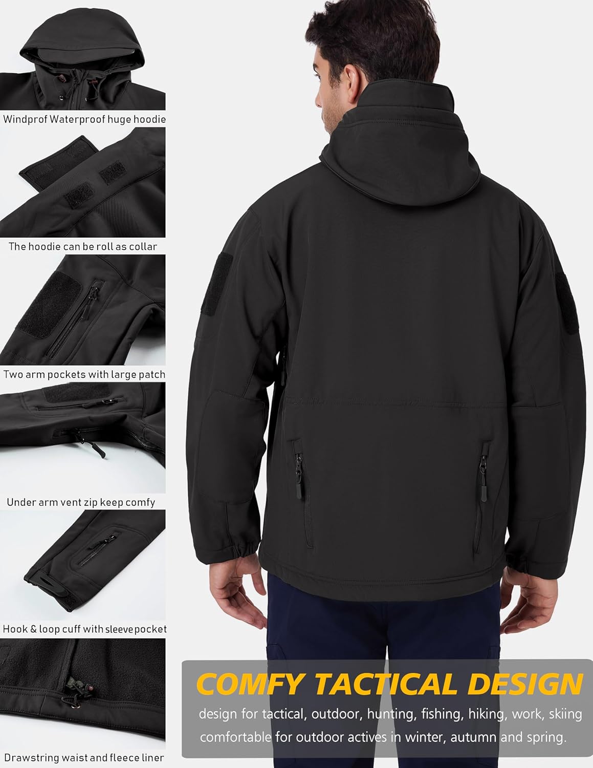 Men's Army Special Ops Military Tactical Jacket Softshell Fleece Hooded Outdoor Coat