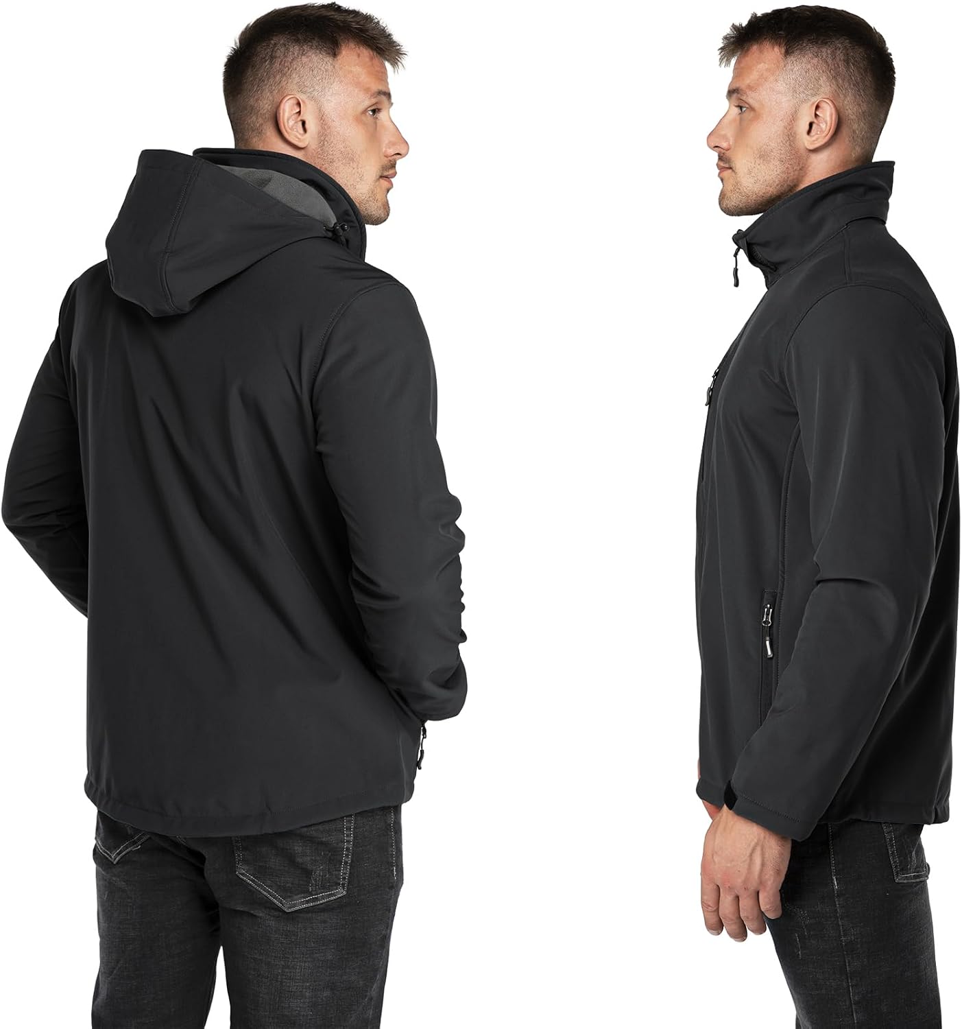 Men's Lightweight Softshell Jacket Fleece Lined Hooded Water Resistant Winter Hiking Windbreaker Jackets