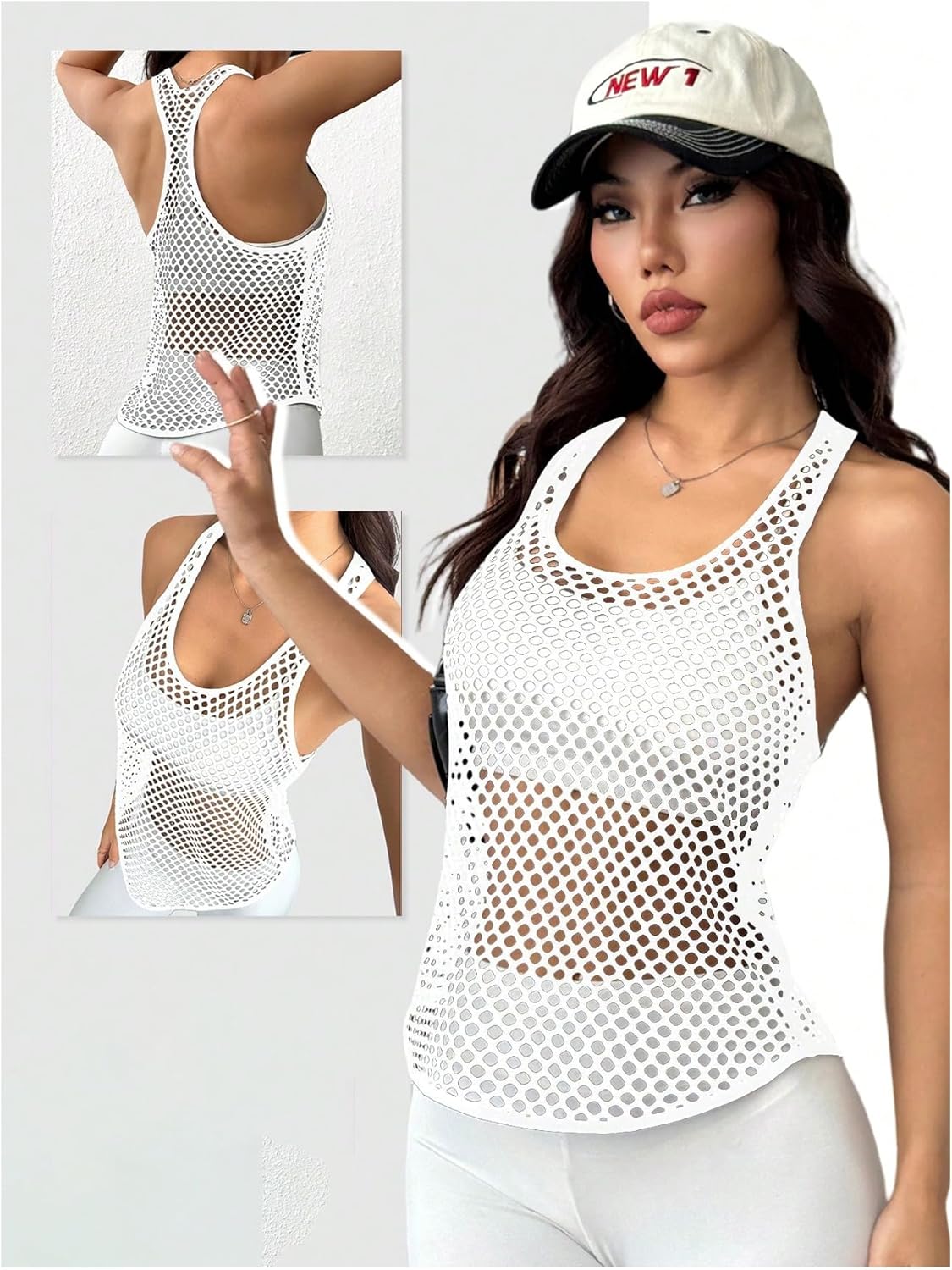 Women's Racerback Workout Tank Tops Fishnet Sleeveless Athletic Yoga Shirts
