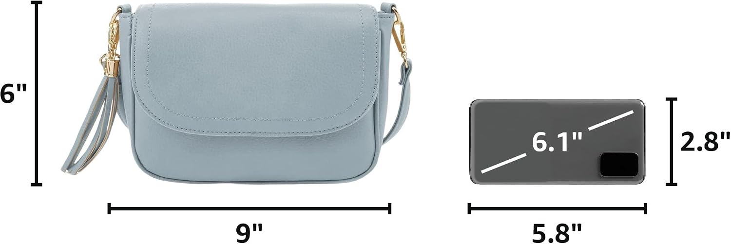 Small Crossbody Bags for Women Flap Saddle Purses with Tassel Vegan Leather Shoulder Bag