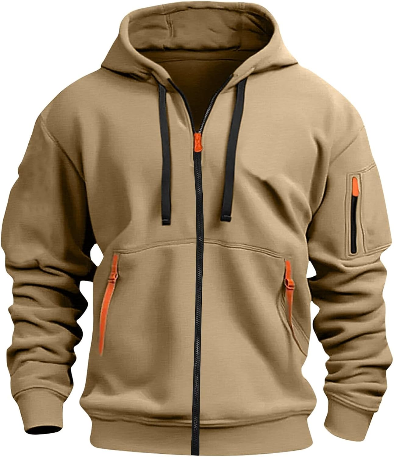 Mens Cargo Hoodies With Pockets Full Zip Long Sleeve Sweatshirt Sports Hooded Jacket