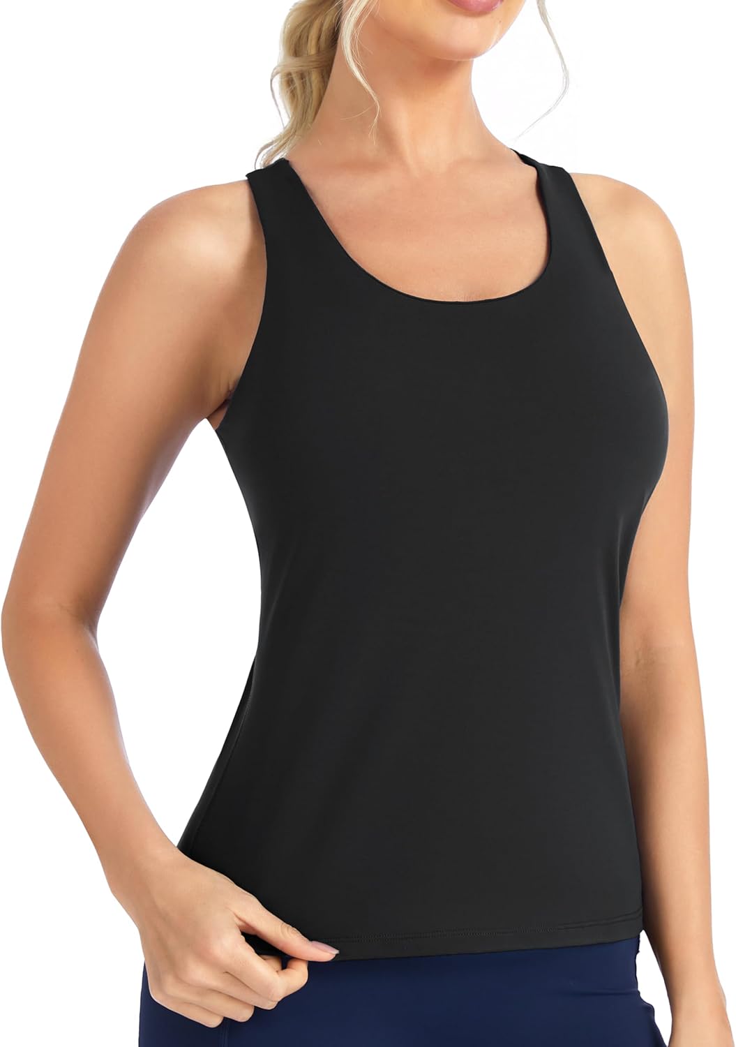Women 's Longline Yoga Sports Bra Racerback Slim Fit Sleeveless Padded Workout Tank Tops Built in Bra