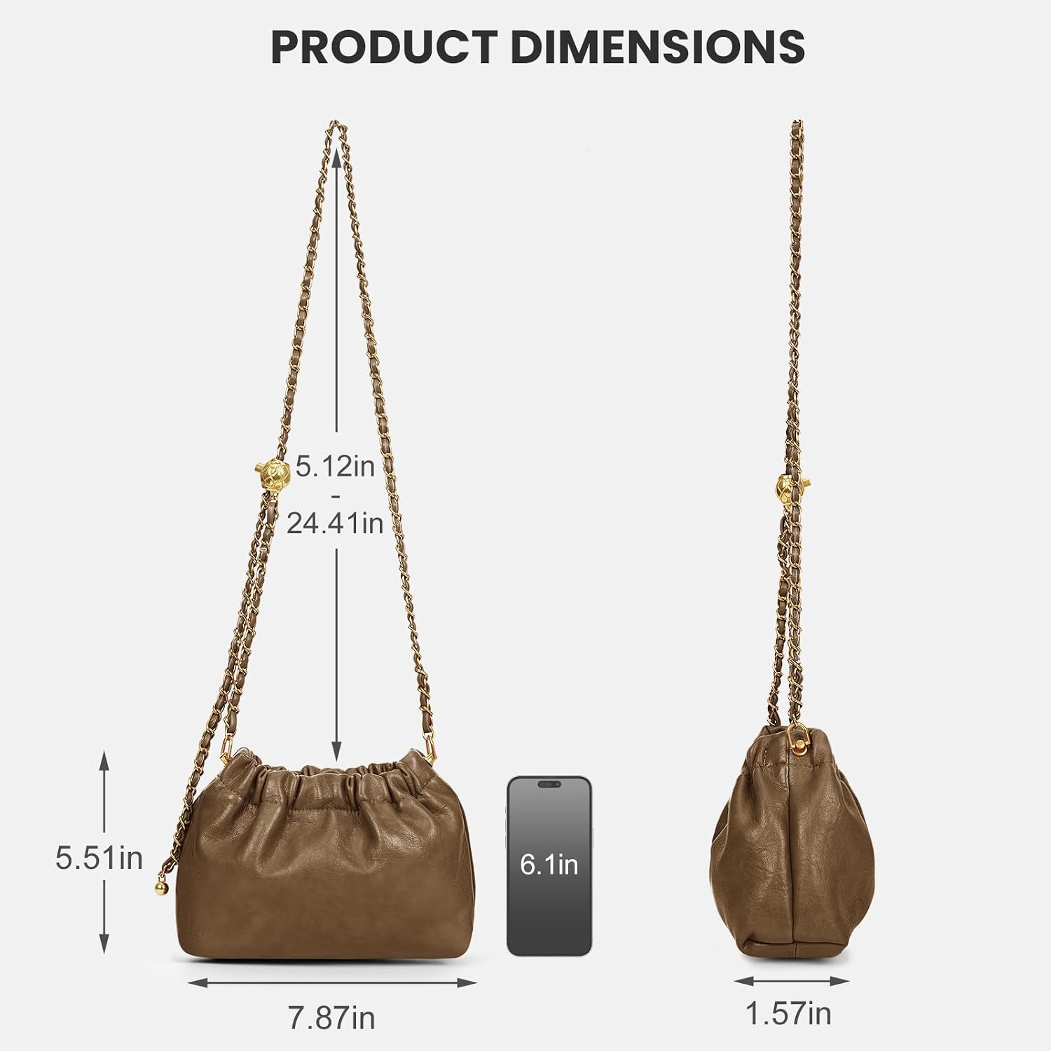 Womens Leather Chain Hobo Bag Tote Shoulder Handbag Crossbody Bags Drawstring Small Bag Dating Purse