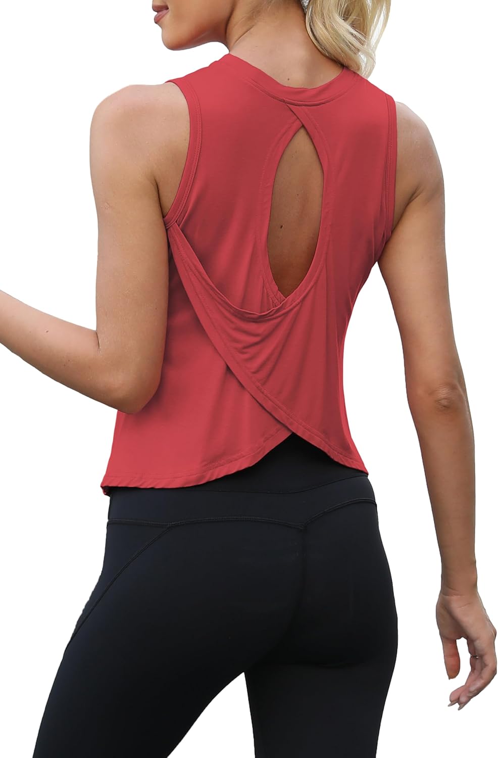 Open Back Workout Yoga Tank Tops Split Back Athletic Gym Shirts for Women