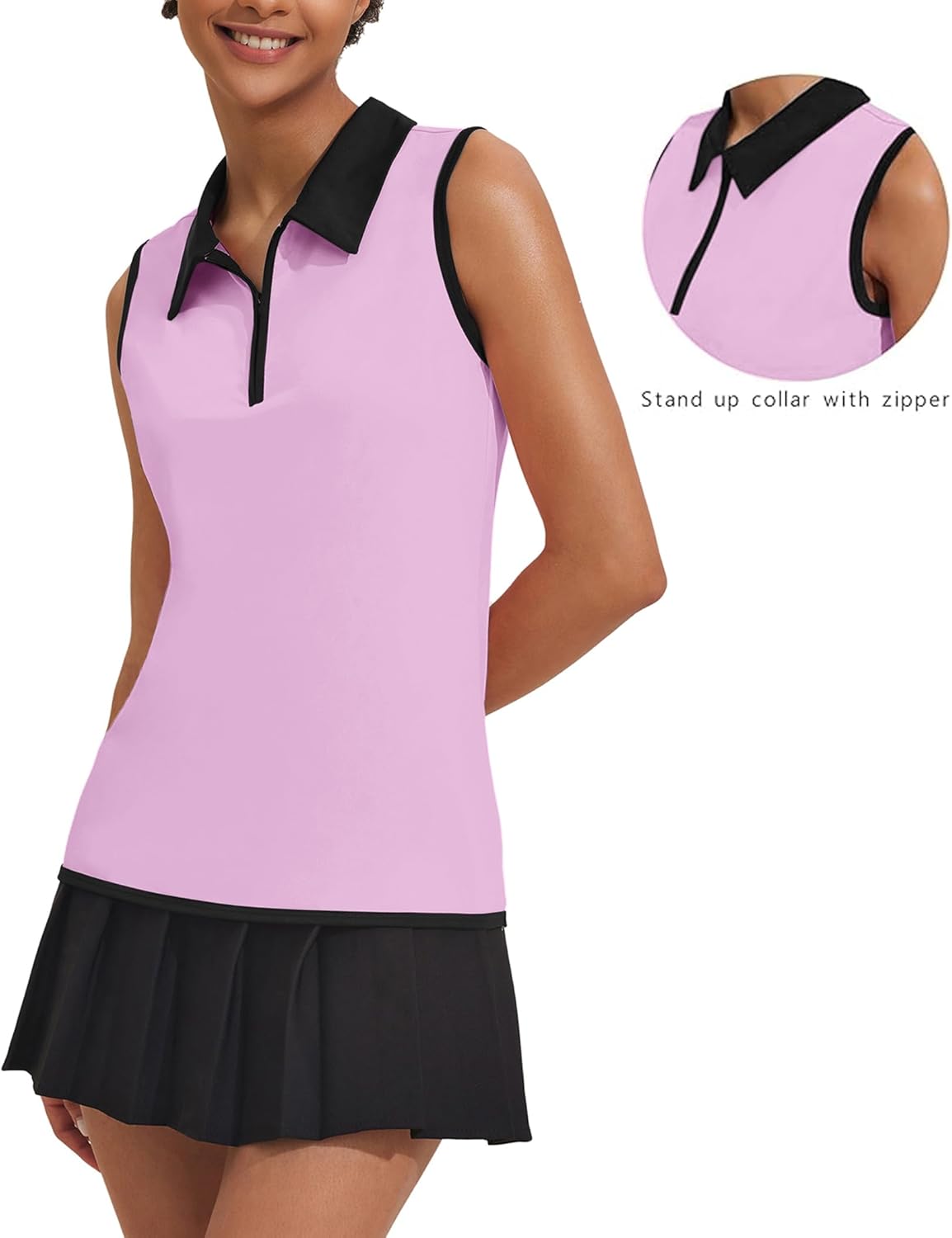Golf Polo Shirts for Women Sleeveless Sports Shirts Zipper Up Athletic Tank Tops with Collar Quick Dry