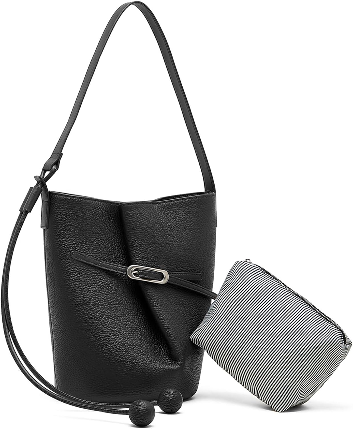 Genuine Leather Bucket Bag for Women Soft Scratch-Resistant Adjustable Shoulder Strap Removable Inner Pouch Magnetic Closure Lightweight Daily Work Commute Bag