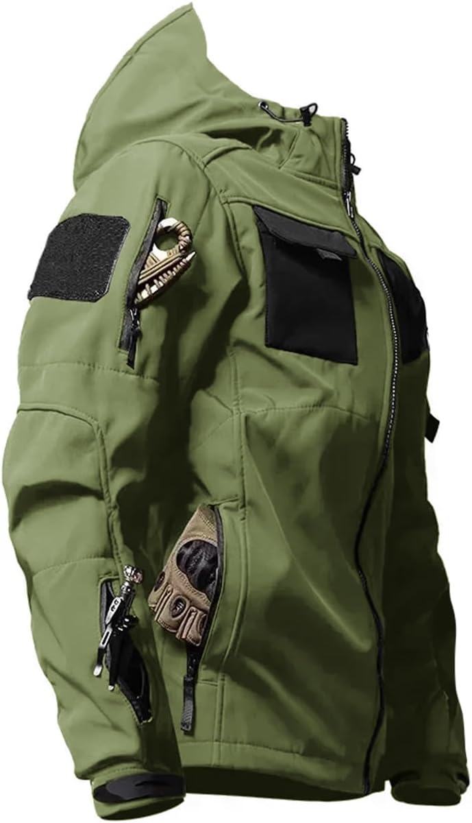 Men's Tactical Soft Shell Jacket Lightweight Water-Resistant Spring Fall Windbreaker Zip up Hooded Coat with Pockets