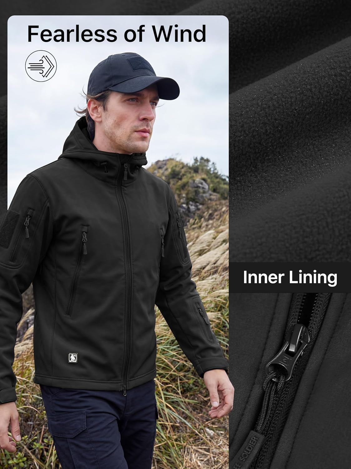 Men's Outdoor Waterproof Soft Shell Hooded Military Tactical Jacket