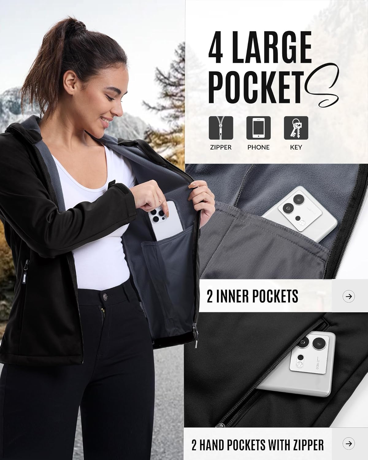 Women's Softshell Jacket Waterproof Warm Fleece Lined Lightweight Windproof Hooded Insulated Windbreaker Women's Softshell Jacket Waterproof Warm Fleece Lined Lightweight Windproof Hooded Insulated Windbreaker