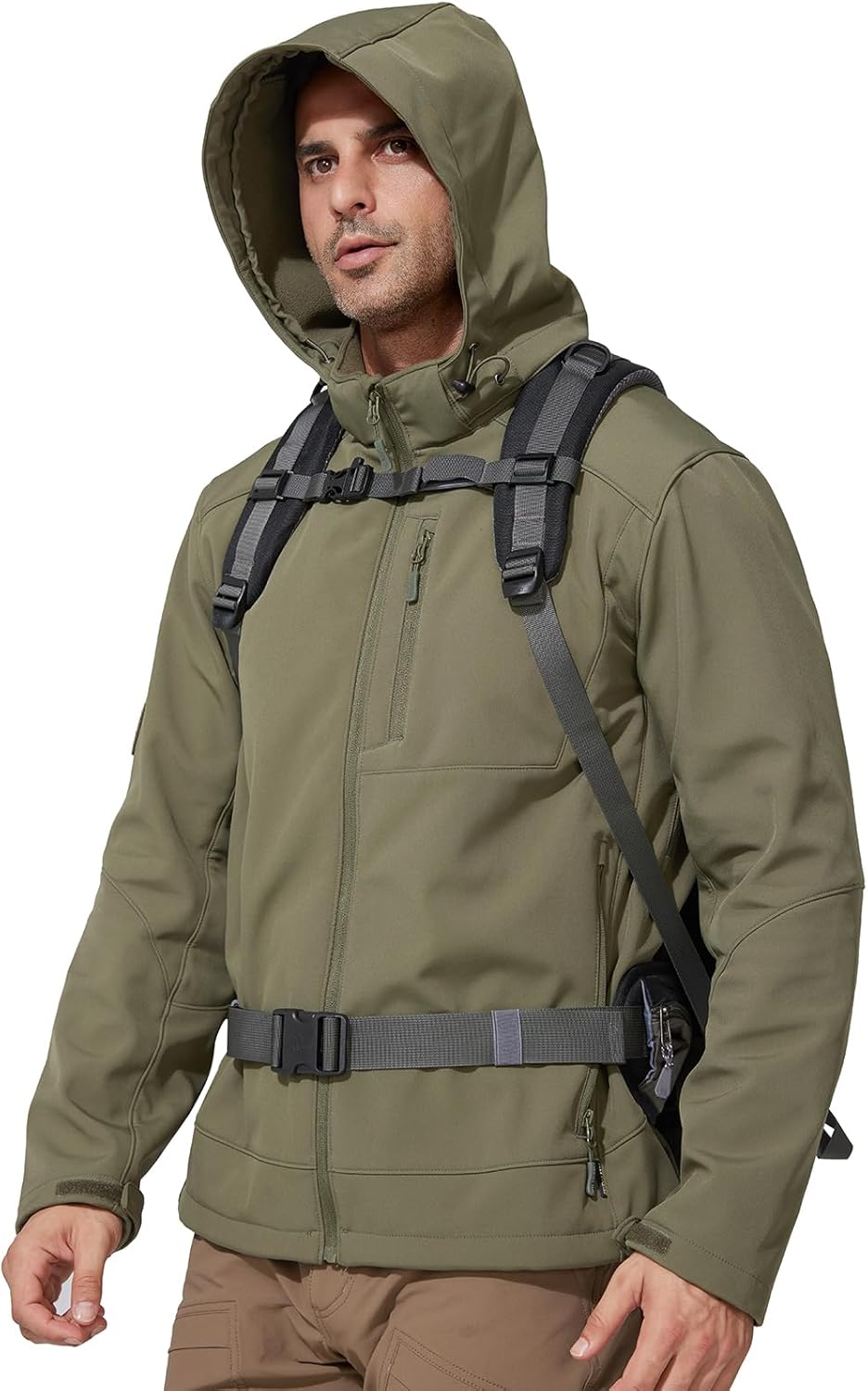 Men's Lightweight Softshell Jacket Winter Fleece Lined Hooded Rain Waterproof Hiking Outdoor Jackets