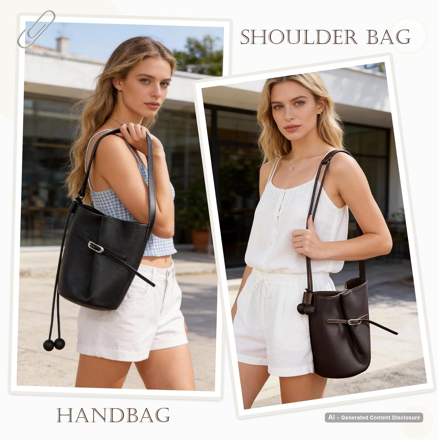 Genuine Leather Bucket Bag for Women Soft Scratch-Resistant Adjustable Shoulder Strap Removable Inner Pouch Magnetic Closure Lightweight Daily Work Commute Bag