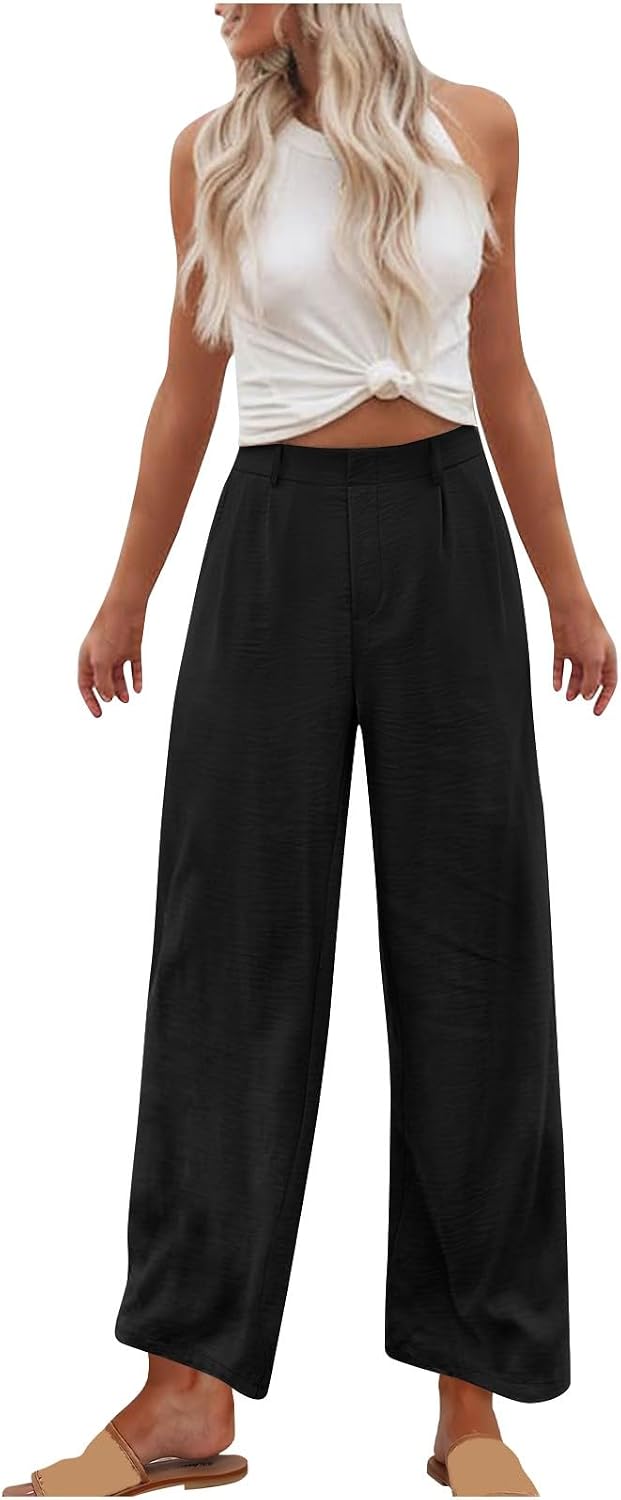 Womens Loose Wide Leg Pants High Waist Straight Pants Casual Work Dress Pant Plain Trouser Pants with Pockets