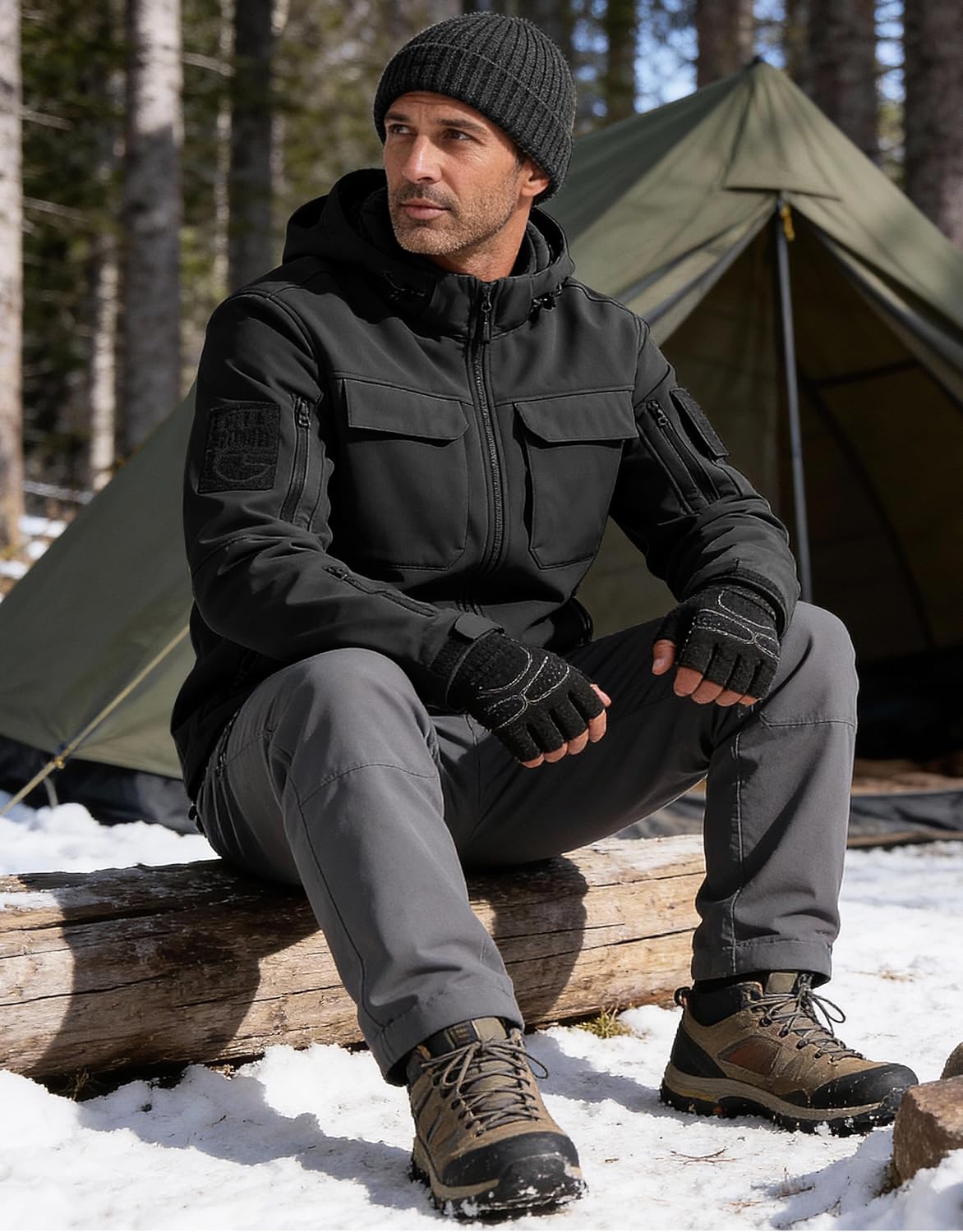 Men's Waterproof Softshell Jacket Fleece Lined Outdoor Jacket Tactical Military Hoodie Windbreaker