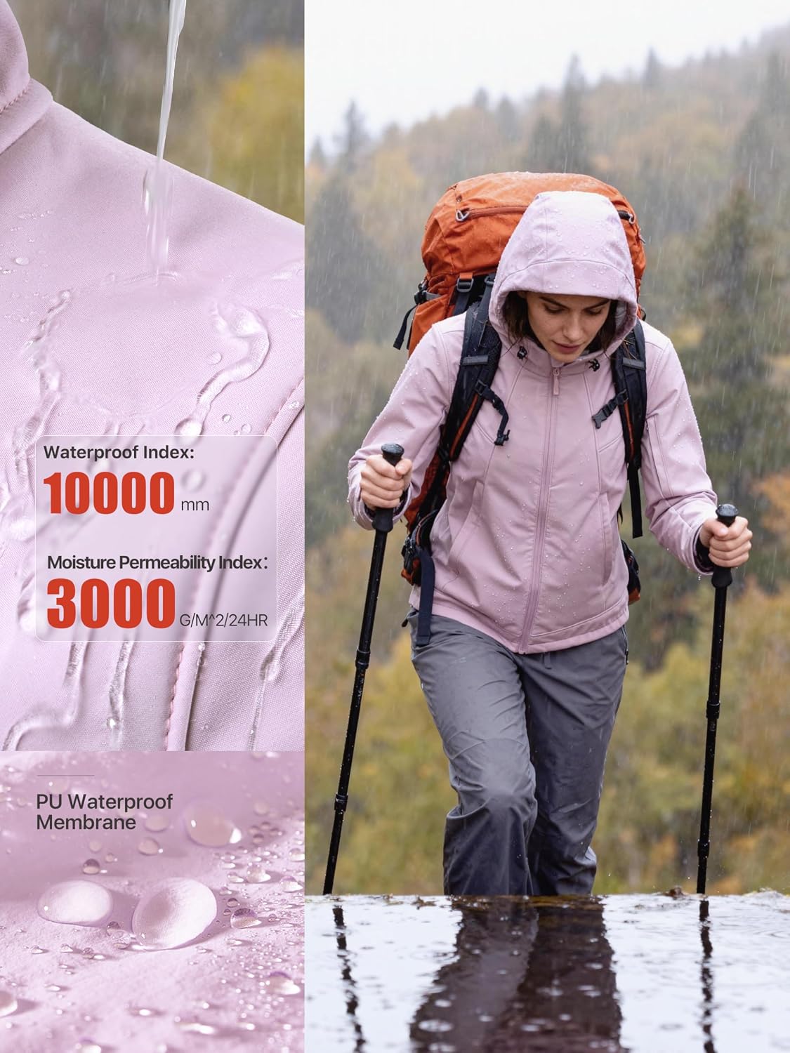 Women's Waterproof Softshell Jacket with Hood Fleece Lined Warm Lightweight Windproof Rain Jacket for Hiking Women's Waterproof Softshell Jacket with Hood Fleece Lined Warm Lightweight Windproof Rain Jacket for Hiking