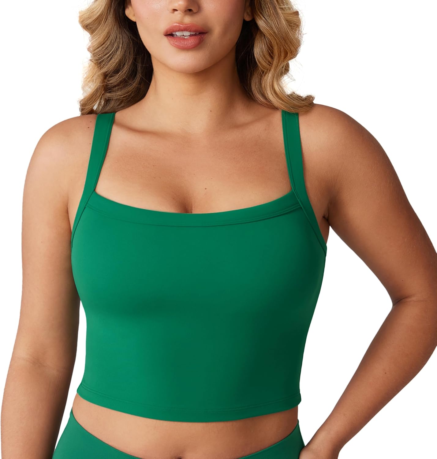 Sports Bra Square Neck Workout Tank Crop Tops for Women with Built in Bra Padded Camisole