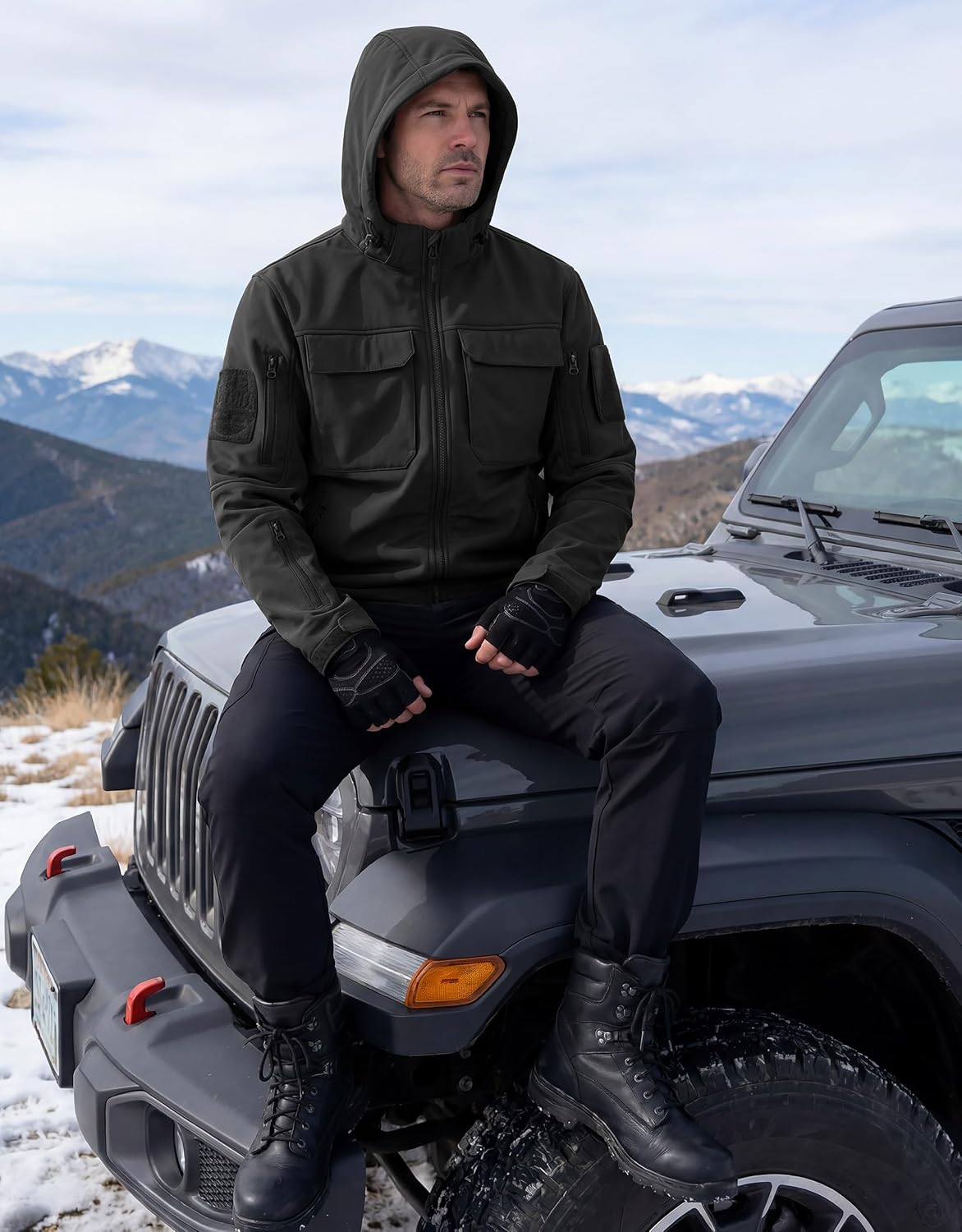 Men's Waterproof Softshell Jacket Fleece Lined Outdoor Jacket Tactical Military Hoodie Windbreaker