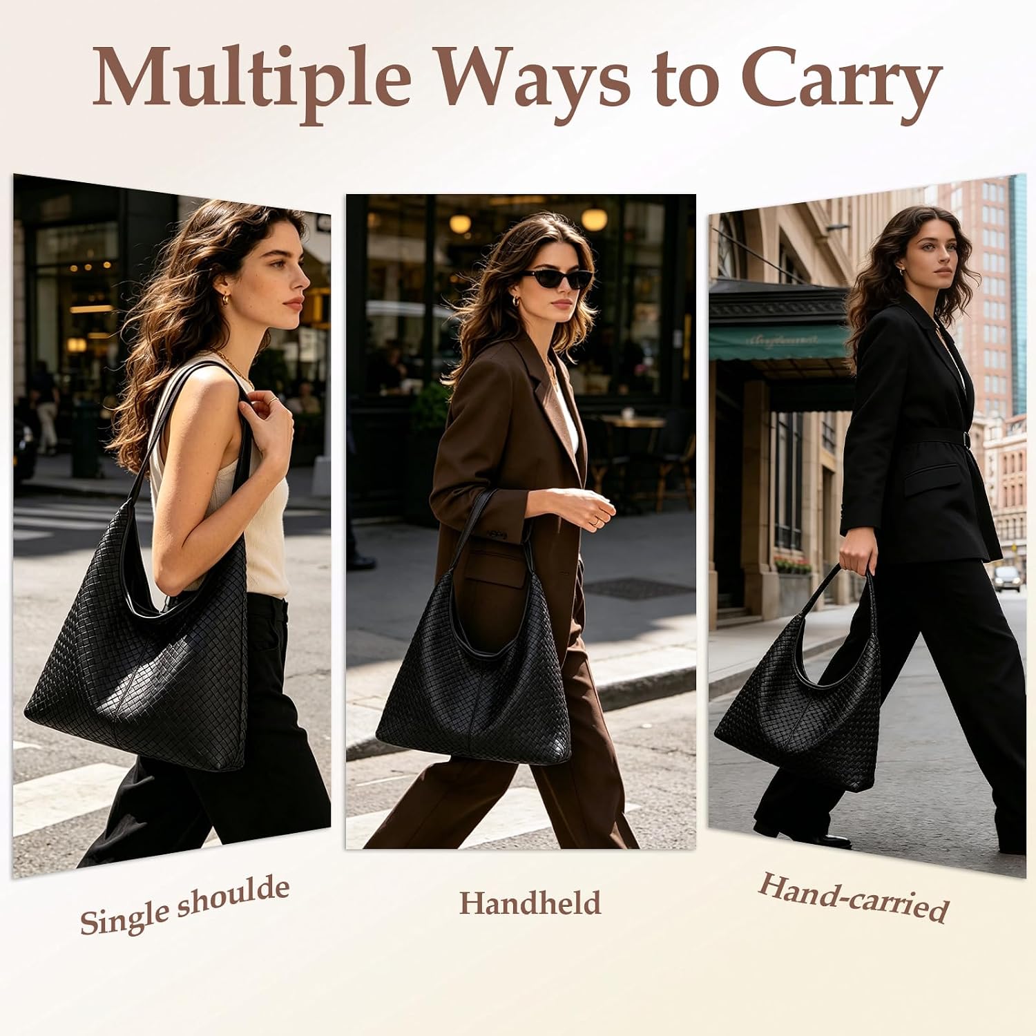 Woven Textured Tote Bag for Women Vegan Leather Hobo Shoulder Bag Large Capacity Slouchy Handbag Work Purse
