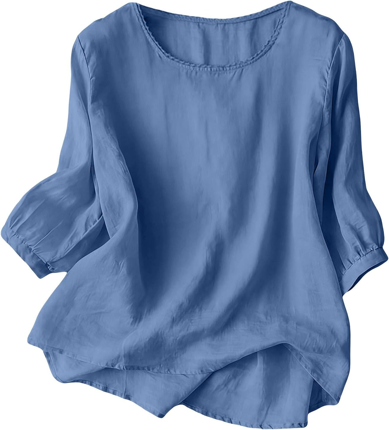 Women's Cotton Linen Tops Summer Short Sleeve Crew Neck Casual Blouse Summer Lightweight Tees
