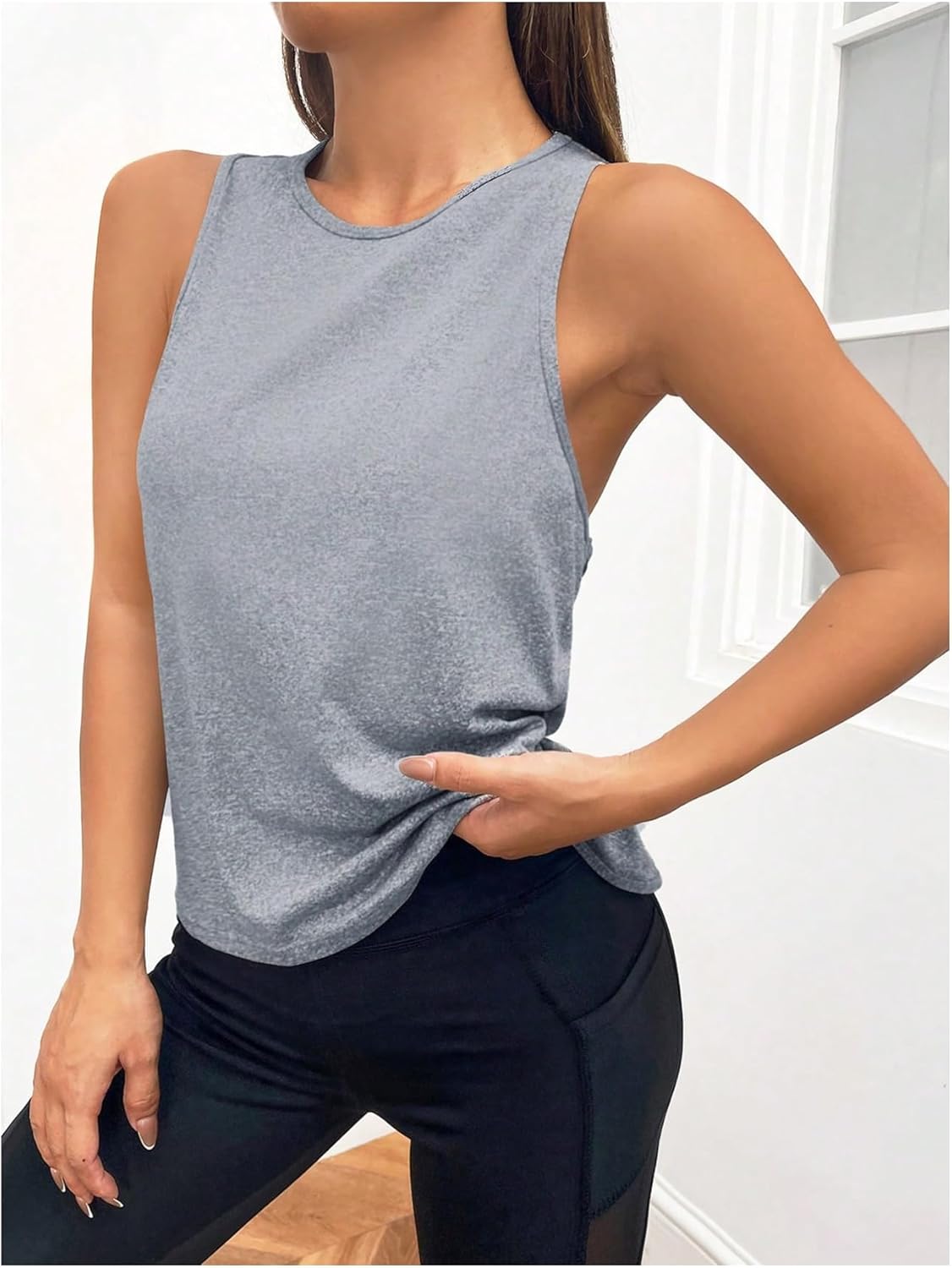 Women's Racerback Gym Tops Sleeveless Mesh Insert Athletic Tank Top Workout Shirts