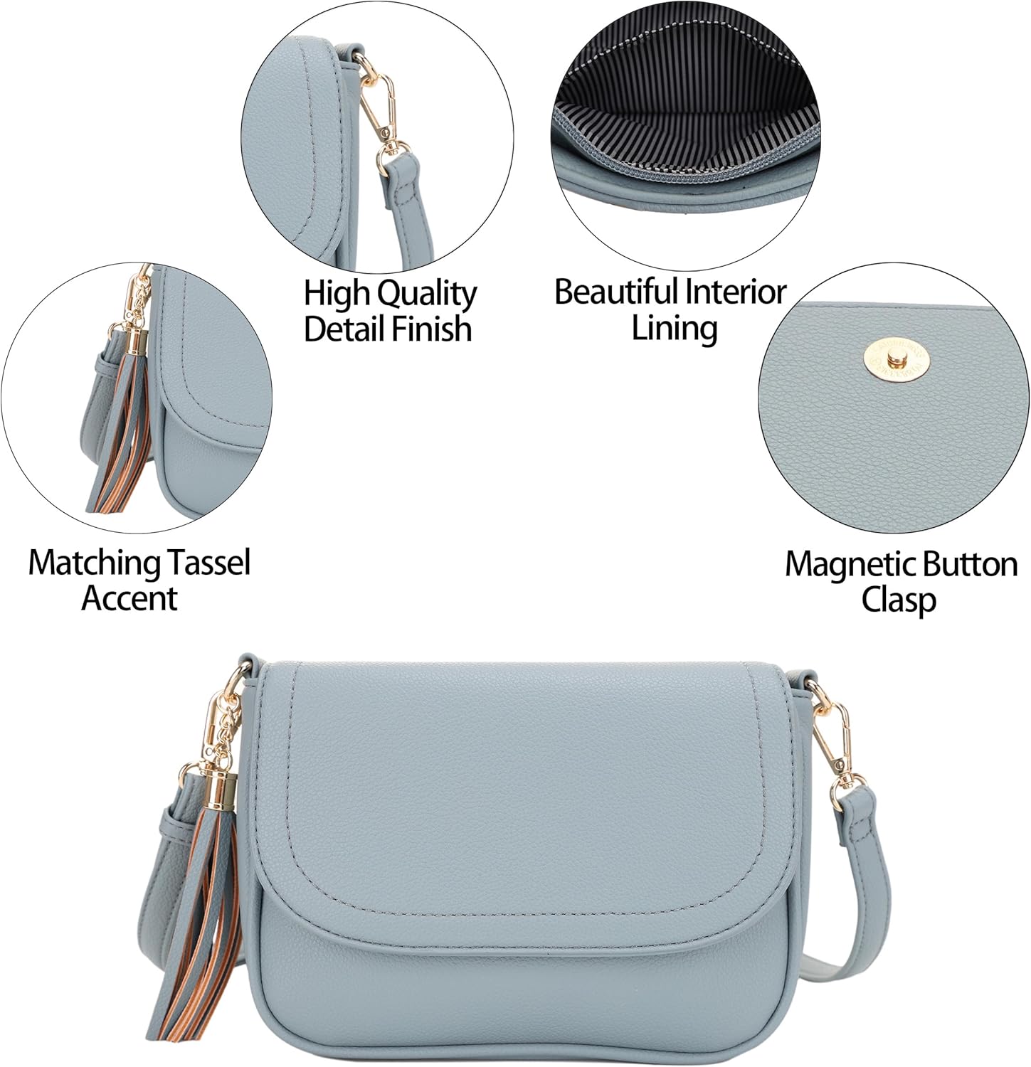 Small Crossbody Bags for Women Flap Saddle Purses with Tassel Vegan Leather Shoulder Bag