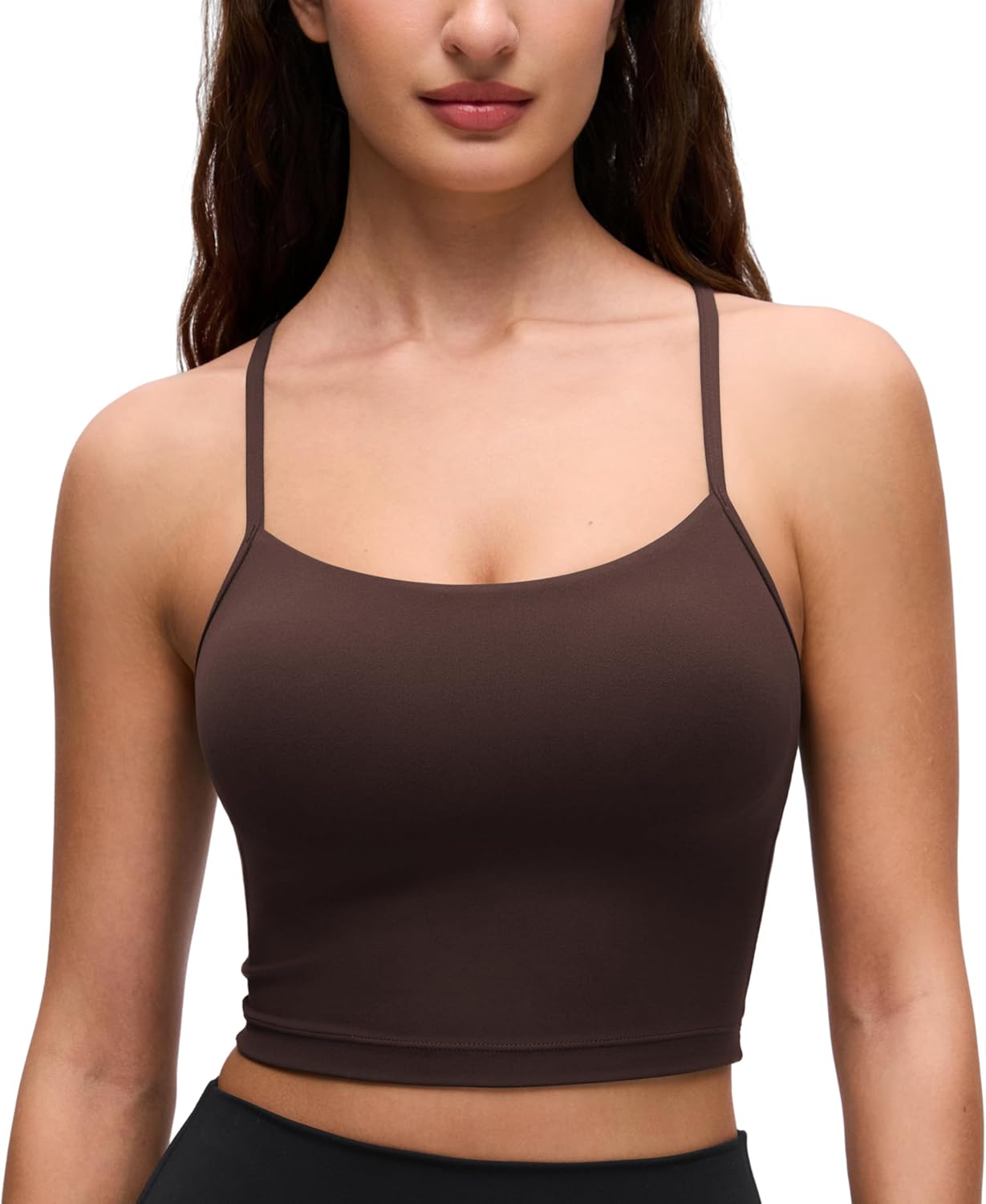 Y Back Crop Tank Tops for Women - Spaghetti Straps Racerback Padded Yoga Workout Longline Sports Bras