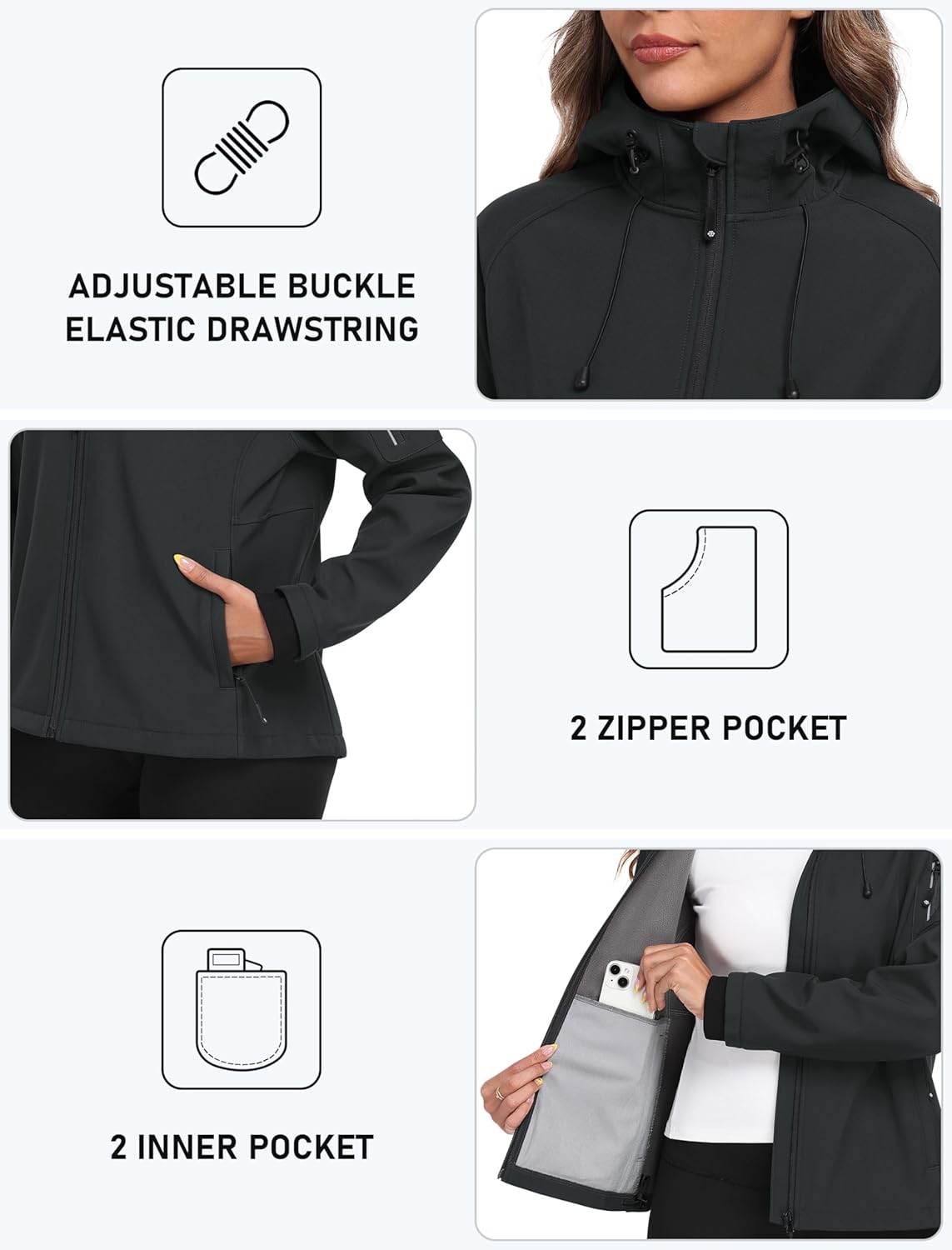 Women's Fleece Lined Softshell Jacket Hooded Windproof Lightweight Insulated Jacket Full Zip Warm Coat Women's Fleece Lined Softshell Jacket Hooded Windproof Lightweight Insulated Jacket Full Zip Warm Coat