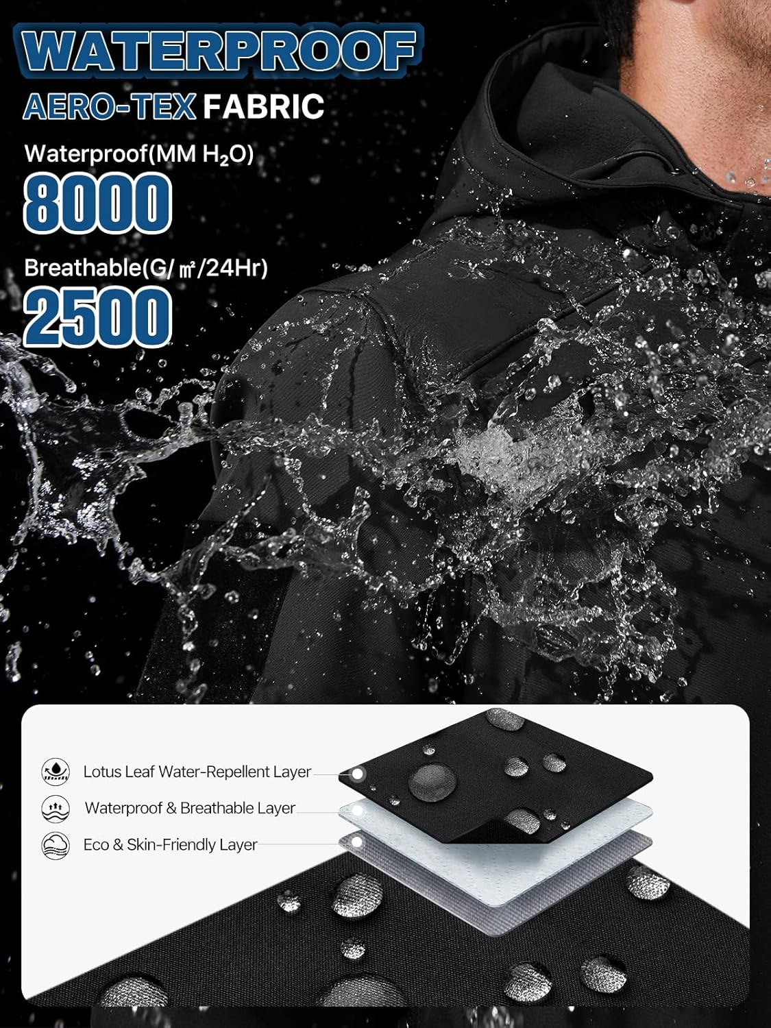 Men's Lightweight Softshell Jacket Winter Fleece Lined Hooded Rain Waterproof Hiking Outdoor Jackets