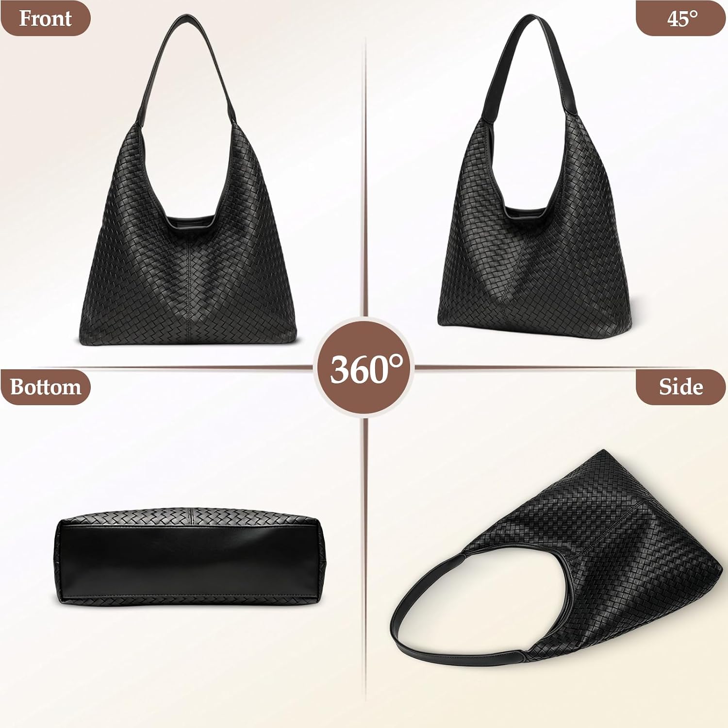 Woven Textured Tote Bag for Women Vegan Leather Hobo Shoulder Bag Large Capacity Slouchy Handbag Work Purse