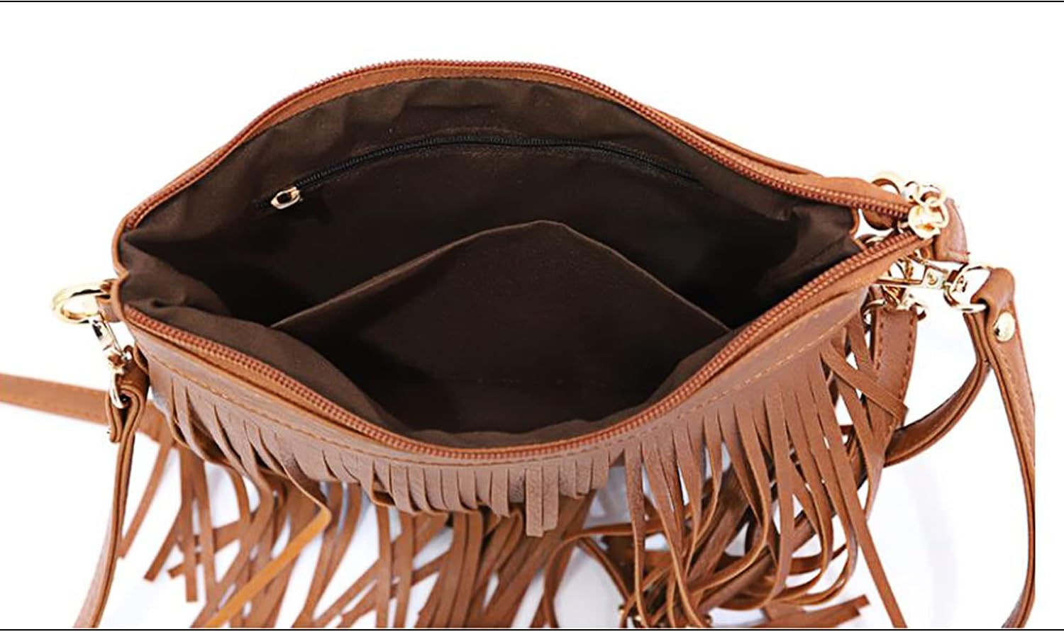 Women Small Fringe Tassel PU Leather Hobo Cross-body Shoulder Bag Wrist Bag Handbag