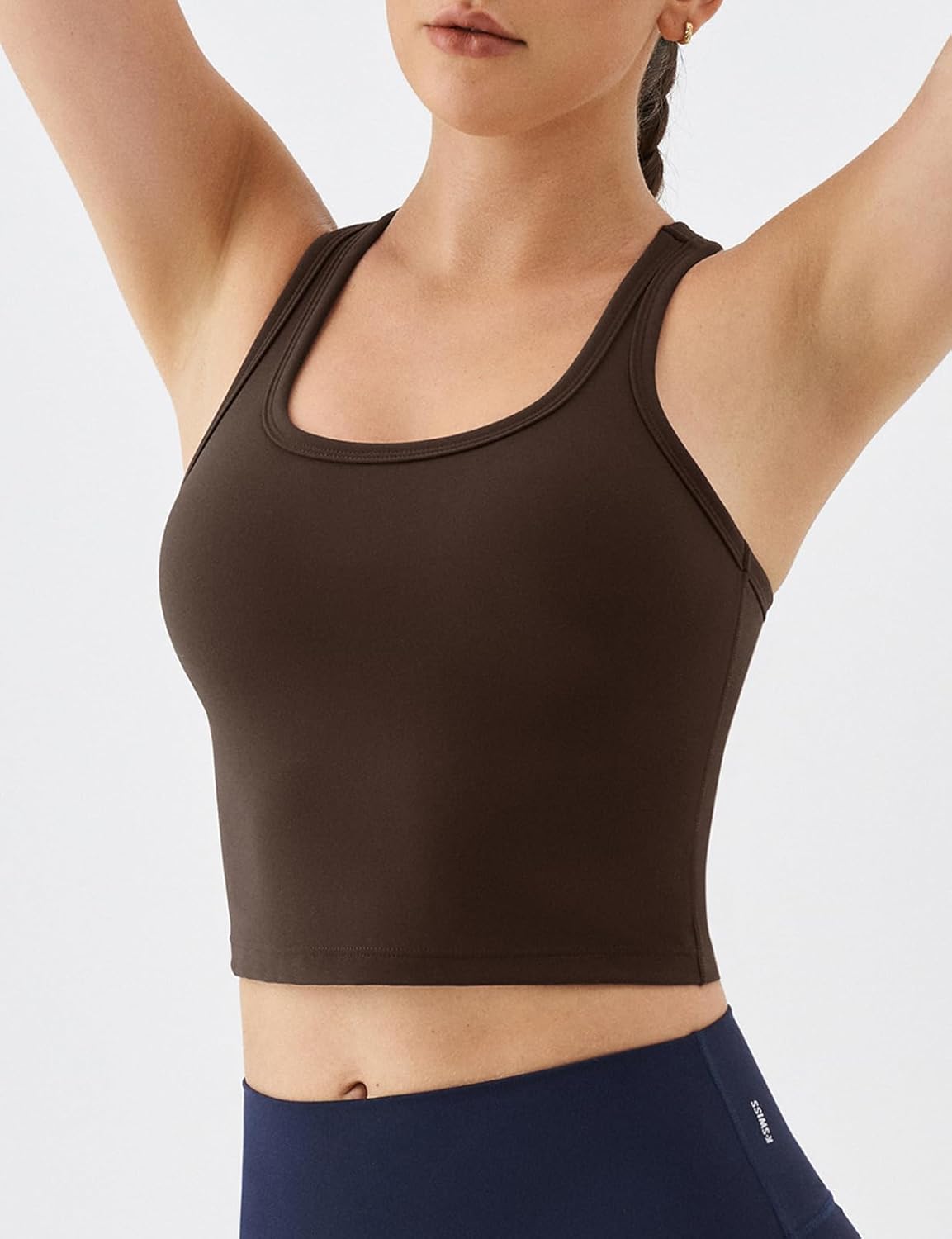 Women's Racerback Crop Tank Top with Built-in Padding - Longline Sports Bra for Workout Yoga Gym