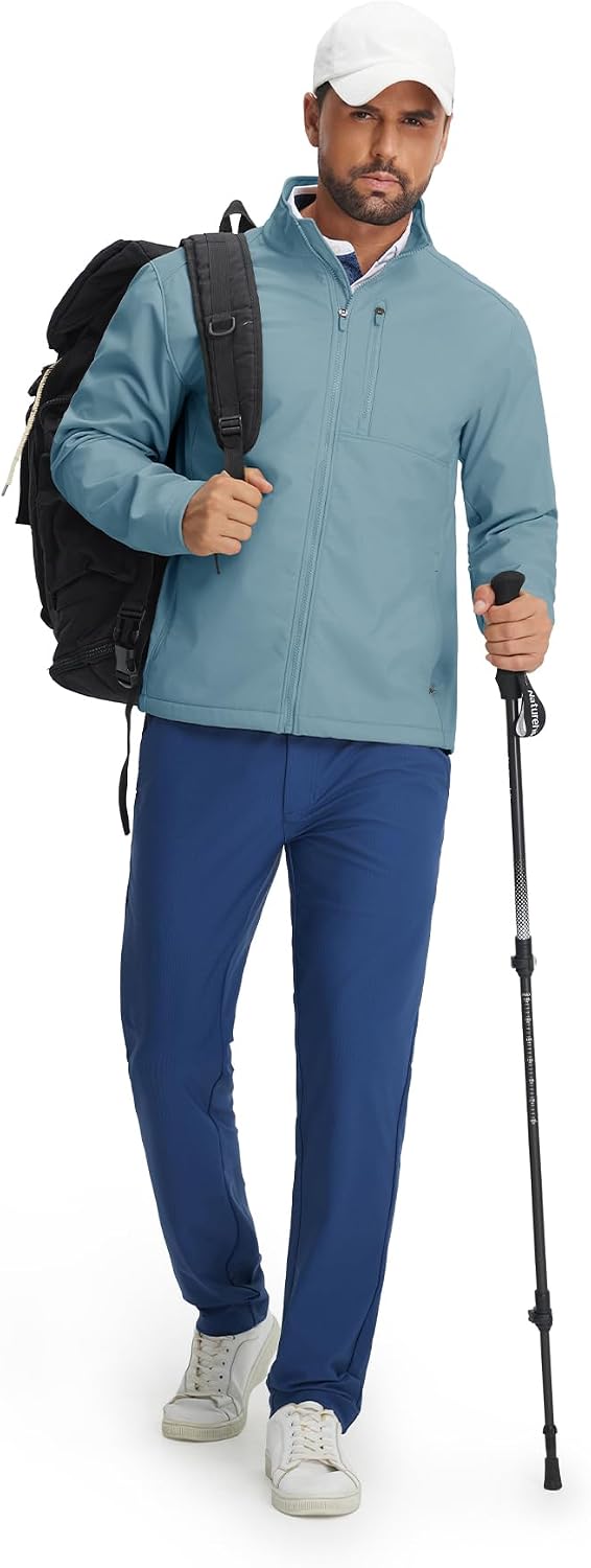 Men's Lightweight Softshell Jacket Fleece Lined Water Resistant Golf Windbreaker Winter Outdoor Hiking Warm Jacket