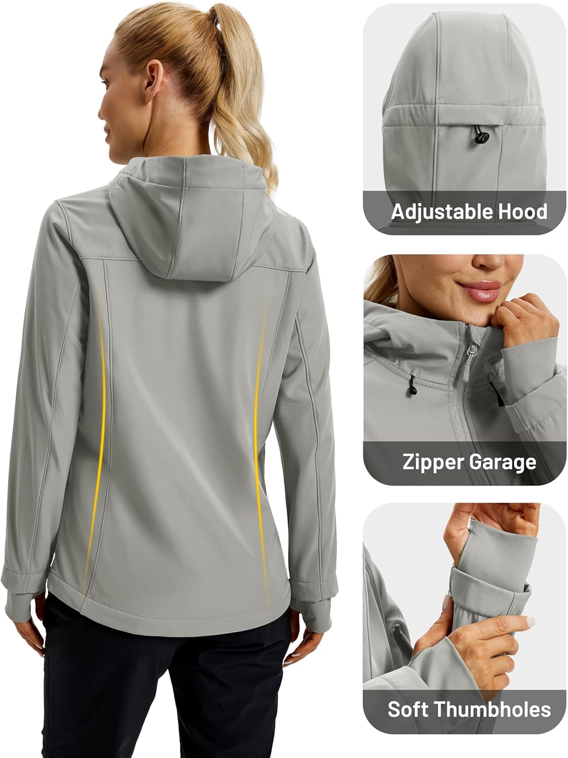 Women's Waterproof Softshell Jacket with Hood Fleece Lined Warm Raincoat for Outdoor Hiking